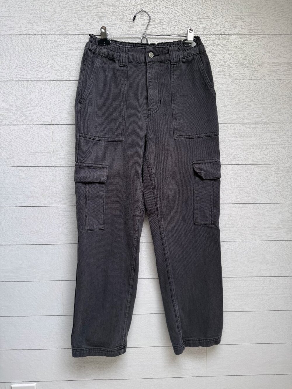 PacSun Cargo Pants Charcoal Gray Faded Elastic Waist Button Fly Size S